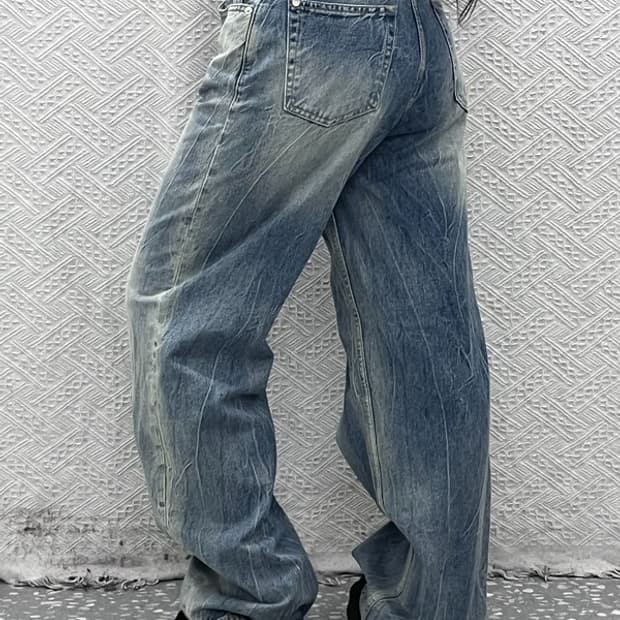 모드나인 드레이프 워싱 고양이패치 데님팬츠 30인치 C09164