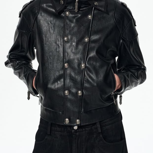 Skull Appliqué Leather Jacket