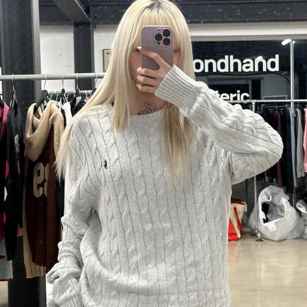 폴로 랄프로렌 그레이 케이블 니트 스웨터