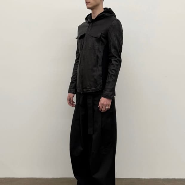 52) san263-1 후드 싱글 레더 자켓 후디드