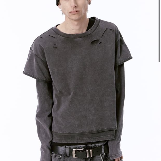 DAMAGE LAYERED L/S TEE (CHARCOAL) L