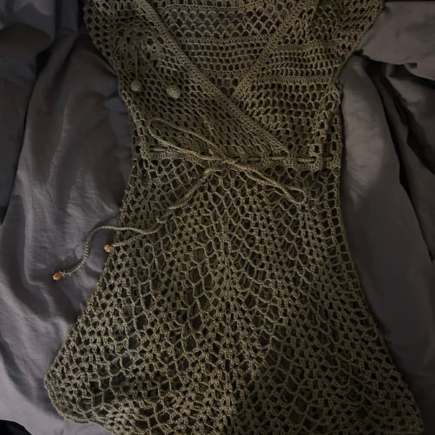 빈티지 카키 레이스 니트 미니원피스