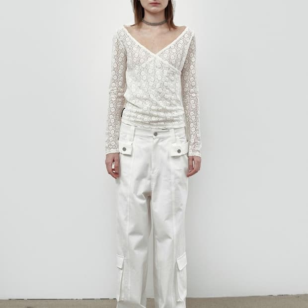 Cerric Lace Slit Wrap Hood Top - Ivory