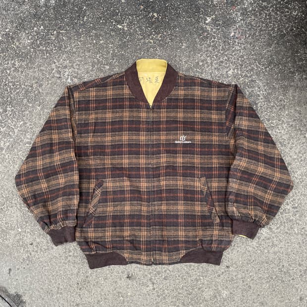 80s 헨리코튼 양면 유러피안 클래식 리버시블 체크 블루종 자켓 XL