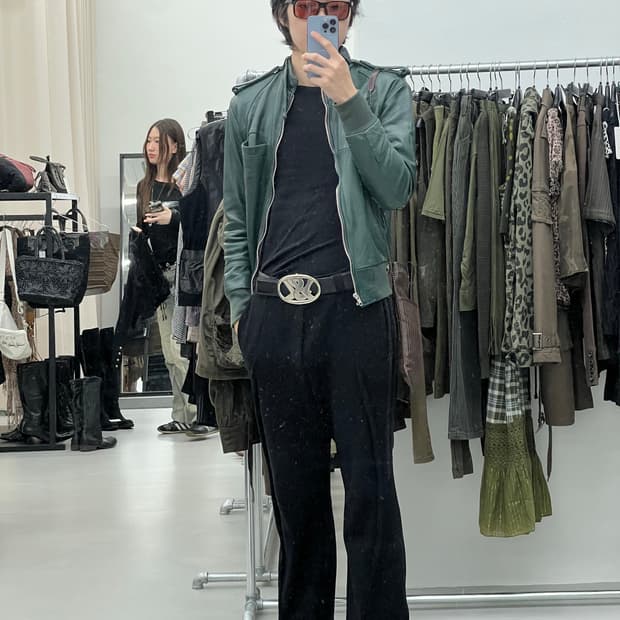 빈티지  램스킨 레더 그린 자켓