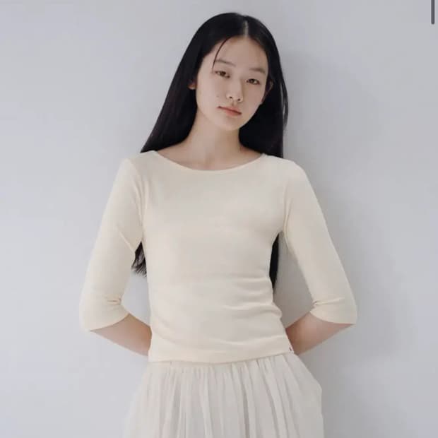 오헤시오 3/4 슬리브 티셔츠 버터색상