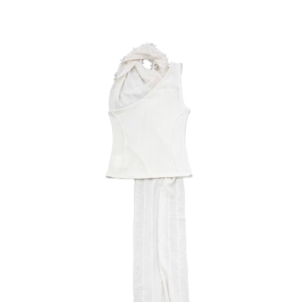 Wet Tag ONE SHOULDER MUFFLER TOP WHITE
