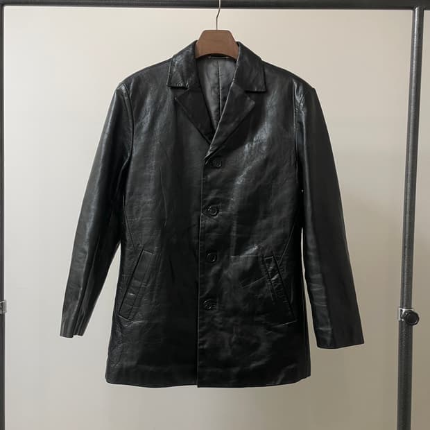 (100) Ziozia 지오지아 카프스킨 송아지 가죽 레더 코트