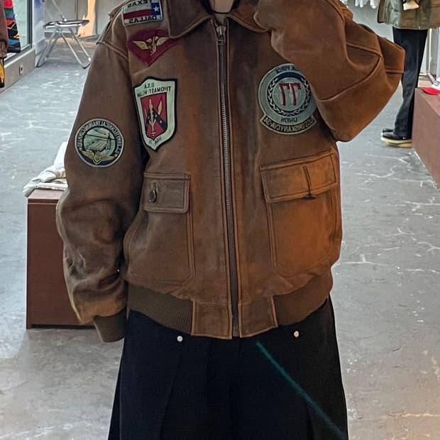 아비렉스 패치 디테일 가죽자켓 H1593