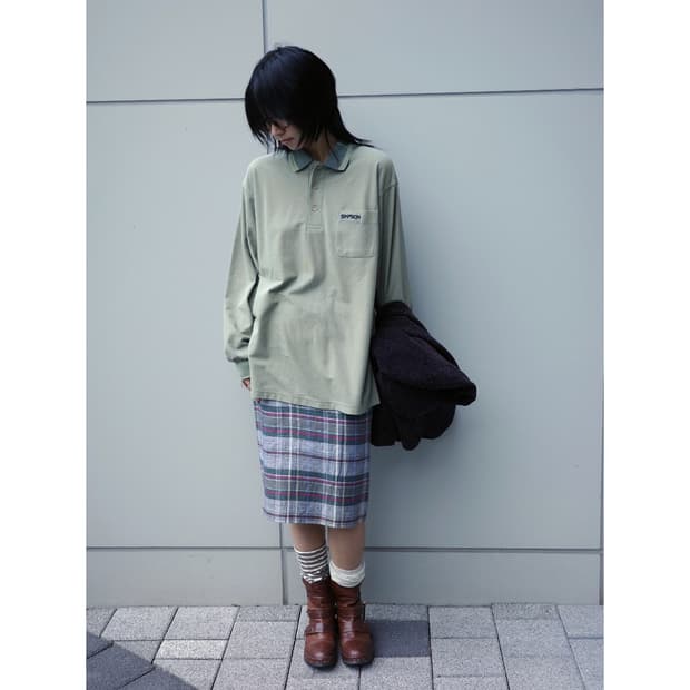 빈티지 올리브 폴로셔츠 롱슬리브