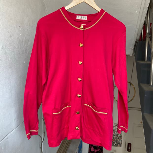 엘르 ELLE 핑크 하트버튼 가디건