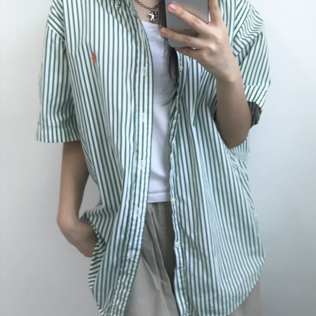 Polo by RalphLauren 폴로 그린 스트라이프 반팔 셔츠