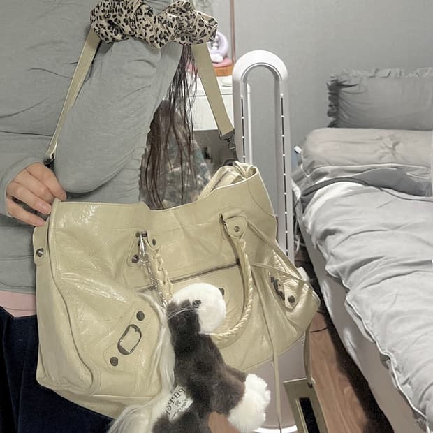 발렌시아가 모터백 베이지 라지