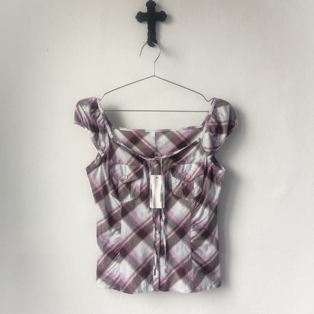 Pocket point check pattern blouse