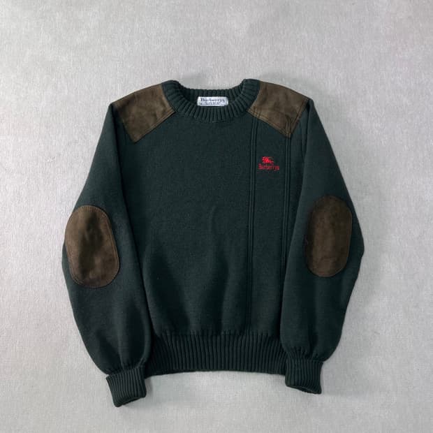 95 90s 버버리 코만도 엘보우 패치 카키 니트 