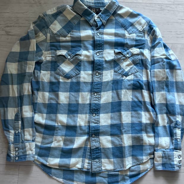 RRL 더블알엘 블루 웨스턴 버팔로 체크 셔츠  XL