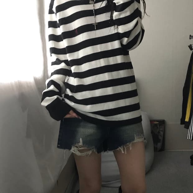 폴로 스트라이프 와플 롱슬리브