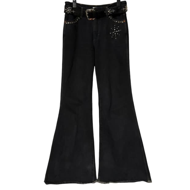 랭글러 스터드 커스텀 블랙다잉 데님팬츠 벨바텀 플레어 부츠컷