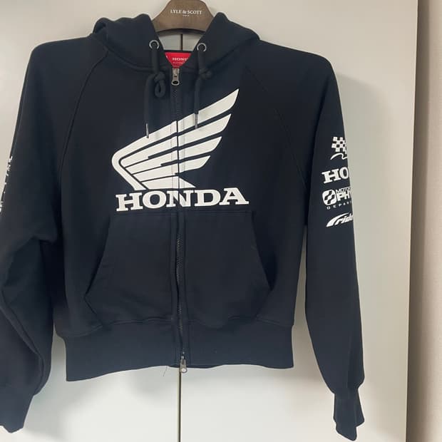 혼다 레이싱 로고 블랙 후드 집업
