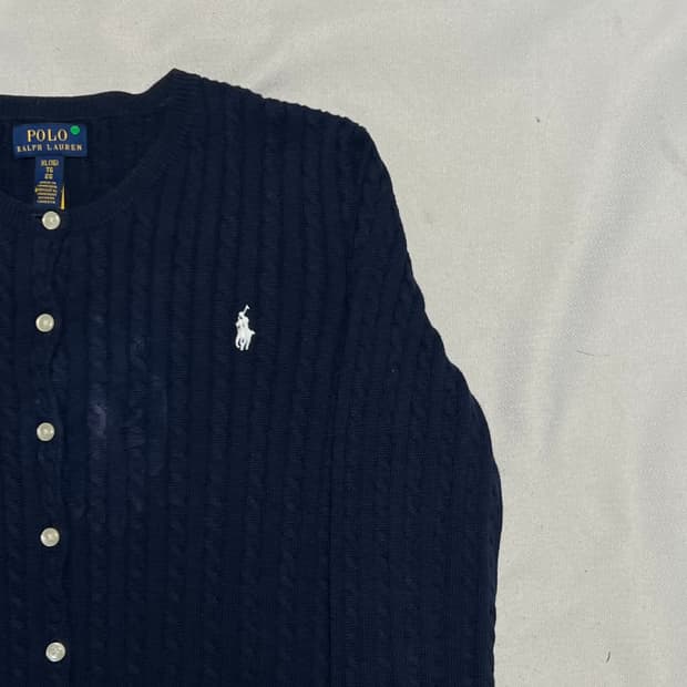 XL 폴로랄프로렌 화이트 포니 네이비 케이블 가디건