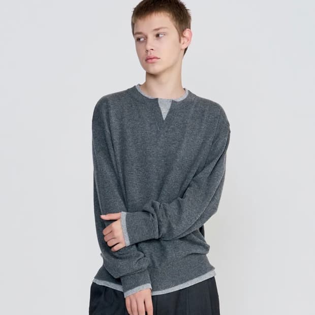 [L] 주앙옴므 레이어드 라운드넥 니트 차콜