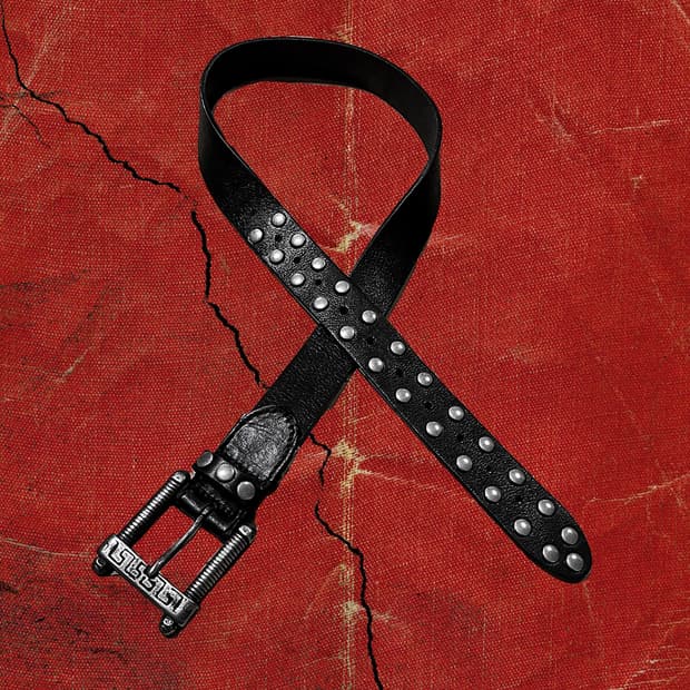 vintage 90s 너트 디테일 빅 버클 레더 스터드 벨트