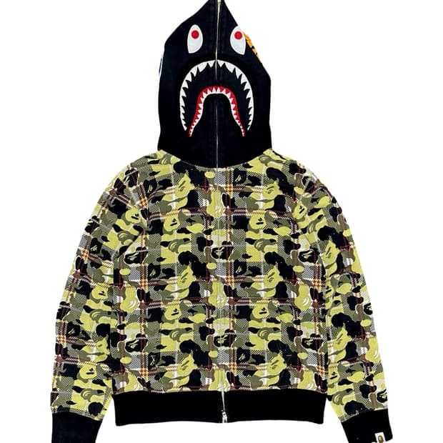 베이프 체크 카모 샤크 후드 집업
