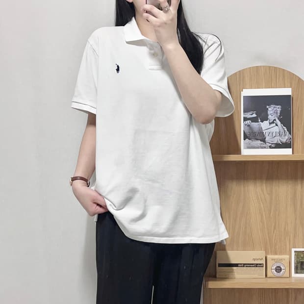 [정품] 폴로 화이트 / 네이비포니 반팔 카라티 [ XXL ]