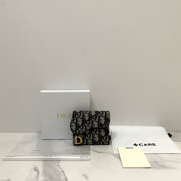 디올 새들 로터스 지갑 블루 디올 오블리크 자카드 여성 반지갑