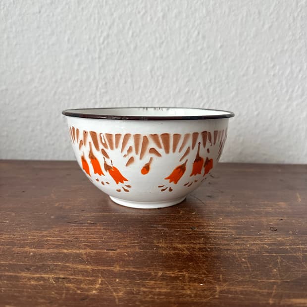 폴란트)빈티지 법랑 주황꽃 볼