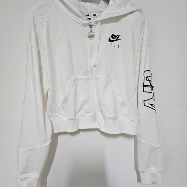 나이키 여성 오버사이즈 화이트 집업 후두 크롭 L-90 새상품