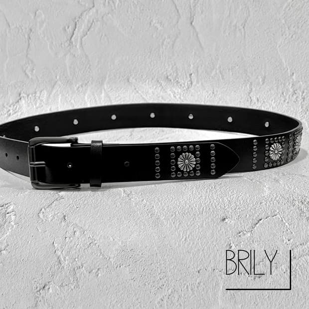 [Unisex] MONO2 크롬 에스닉 스터드 웨스턴 가죽 벨트