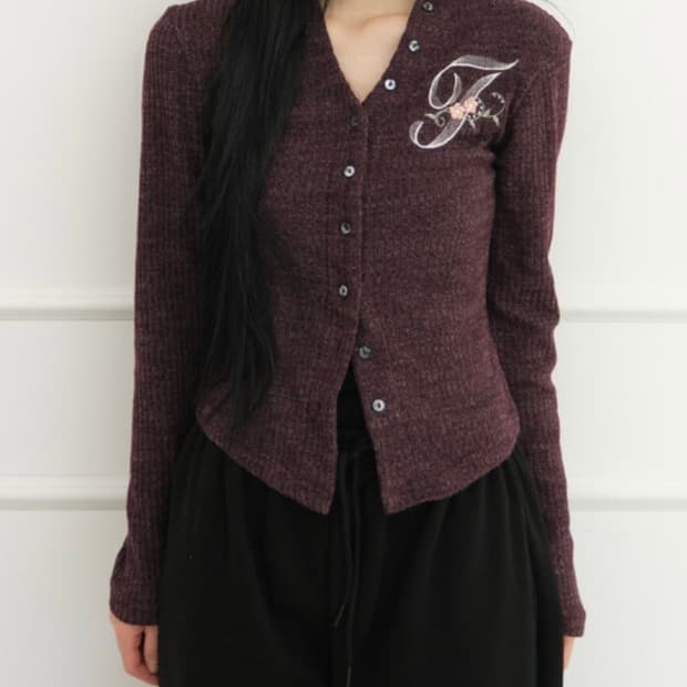 FRAGFARM -F lettering Cardigan Deep Purp