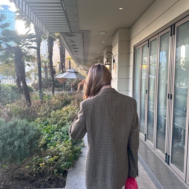 마르지엘라 시그니처 자수 하운드투스 체크 카멜 브라운 블레이져 자켓