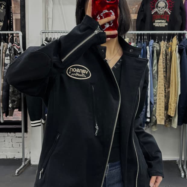 밴슨 레더 코튼 바이커 자켓