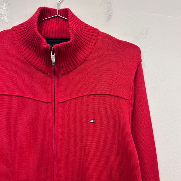 타미힐피거 절개 핑라인 하이넥 니트 집업