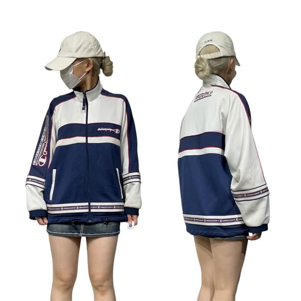 챔피온 네이비 화이트 올드스쿨 오버핏 트랙탑 져지 S
