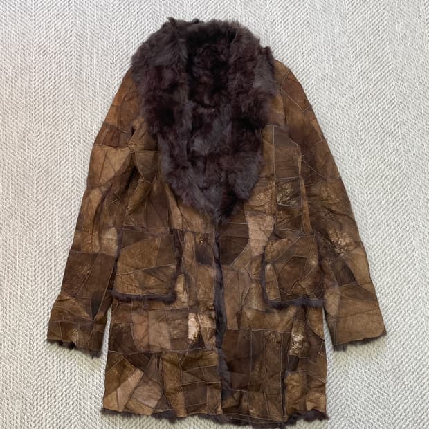 빈티지 컷오프 패치워크 래빗 퍼 코트 y2k