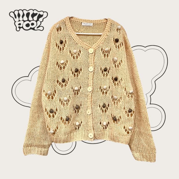 폼폼 브이넥 니트 가디건 옐로우