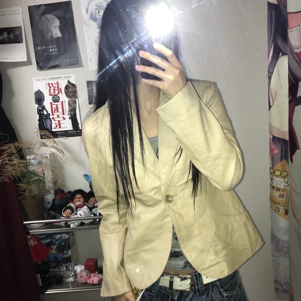 Mastina 램스킨 아이보리 원버튼 레더자켓