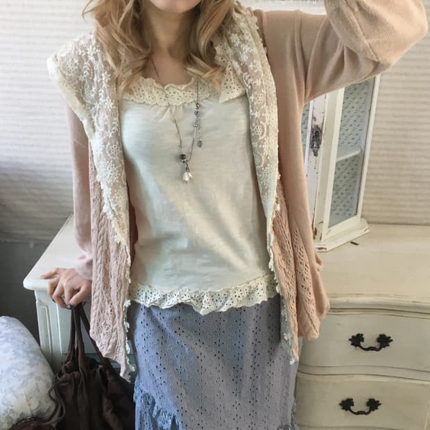 earth music pink beige lace cardigan