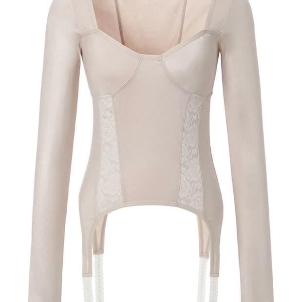 쓰리타임즈 lace garter top 로즈베이지 s