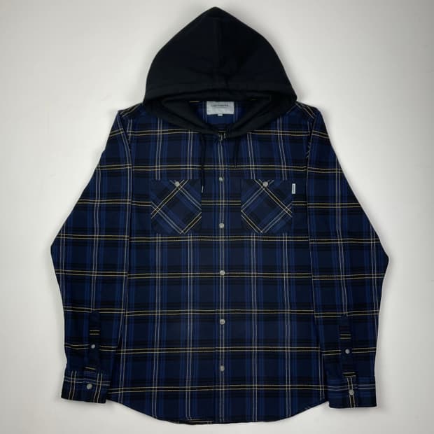 칼하트 블루 그레이 체크 후드 셔츠