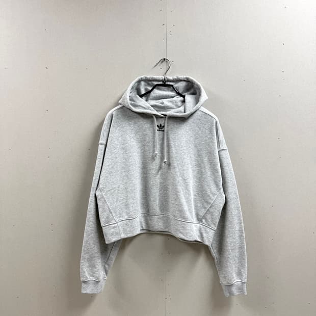 여성 M / 아디다스 크롭 후드티 쭈리면 그레이