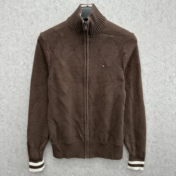 90 타미힐피거 여자 아가일 패턴 니트집업