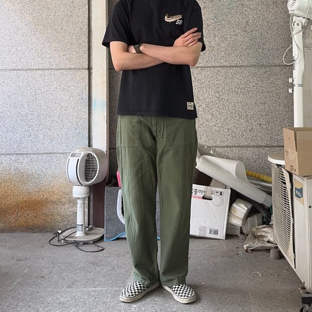 70s USA ARMY OG 트라우저 사틴 퍼티그 팬츠