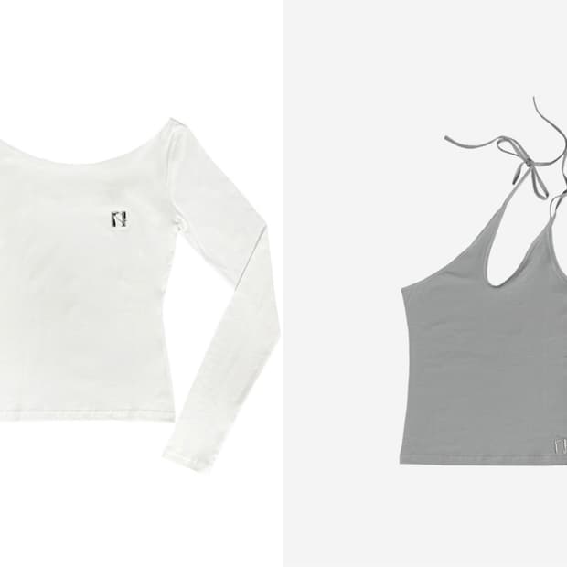 세트 뉴얼린 엠블럼 롱 슬리브 보트넥 탑 레이어드 슬리브리스