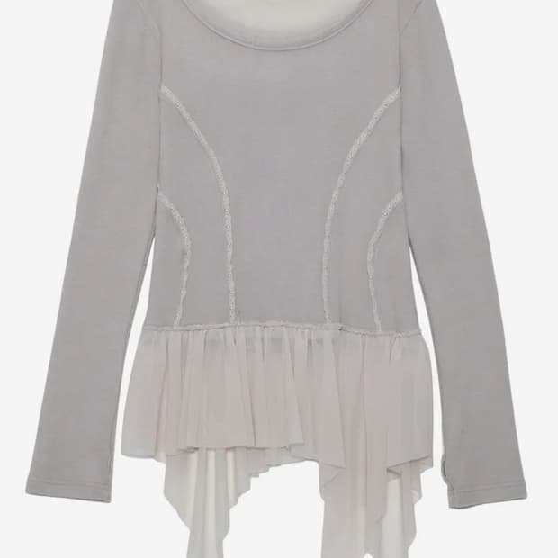 플레이업 layered lace frill long sleeve gray