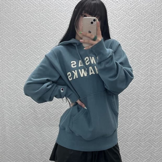 챔피온 빈티지 리버스위브 캔자스 제이호크 후드티 S C08975