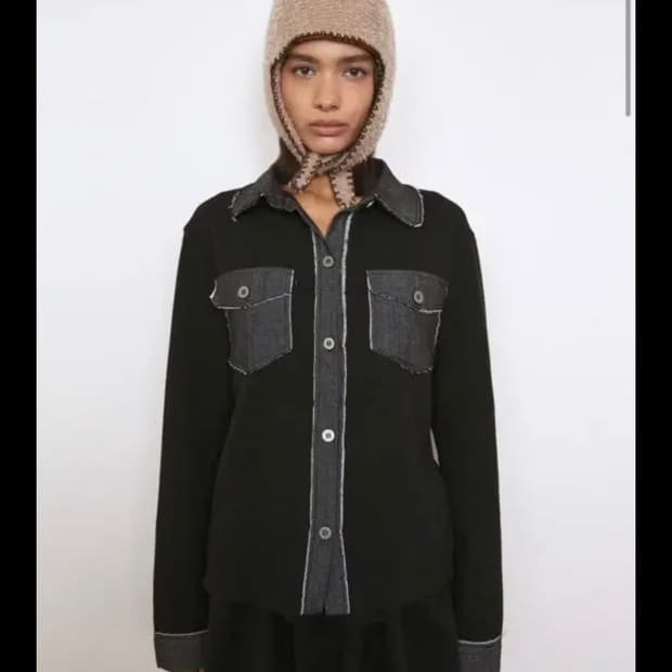 폴리수엠 데님패치워크 셔츠 니트